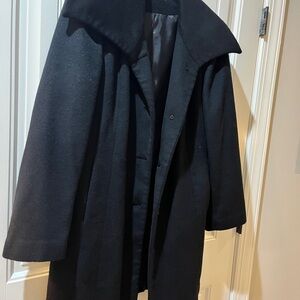 Calvin Klein Wool-Blend Classic Black Trench Coat with Draped Collar - 12